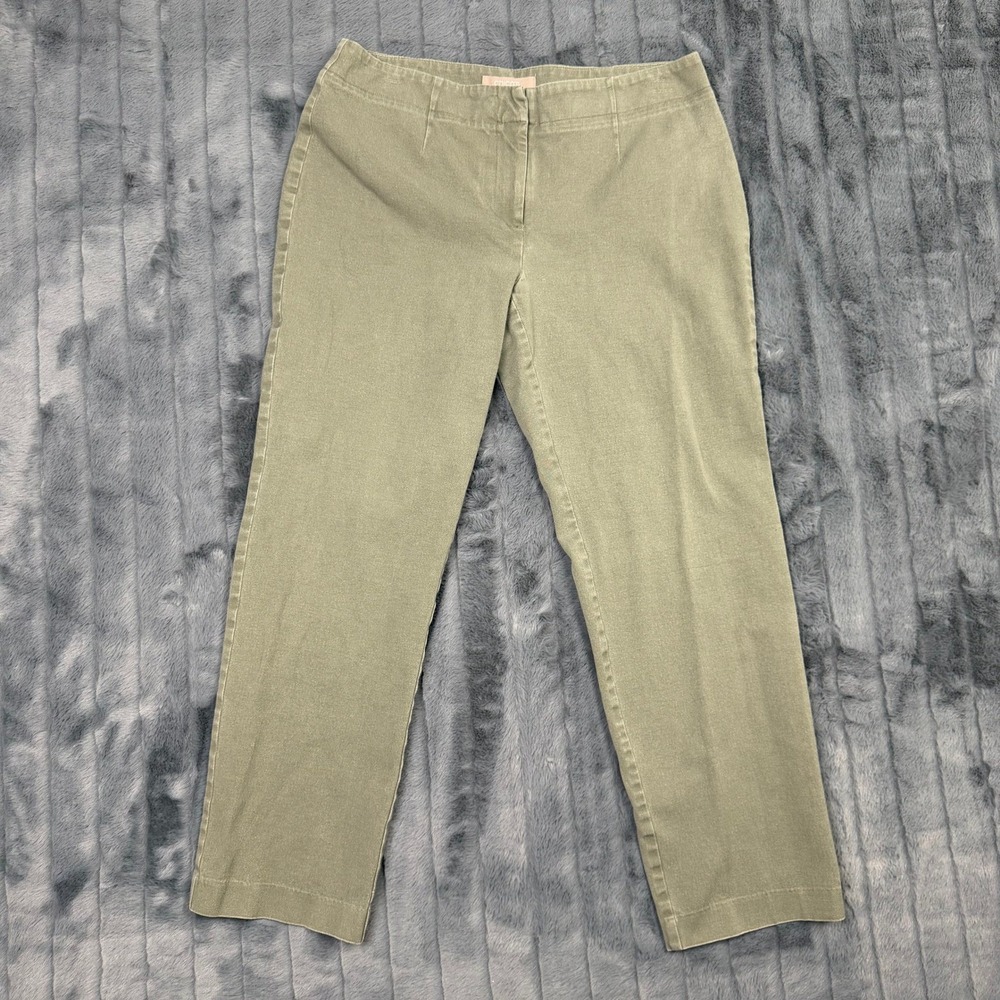 Chicos Olive Green Straight Leg Cotton Blend Stretch Trousers Size 1 Womens